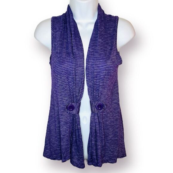 Casual Land Sleeveless Stripe Deco Button Shawl Vest Purple S - Picture 1 of 11